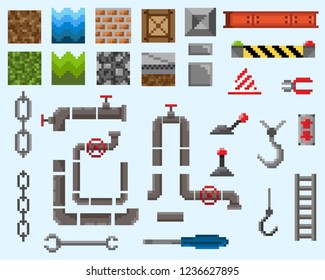 A set of pixel seamless and other elements for creating a landscape in games and mobile applications