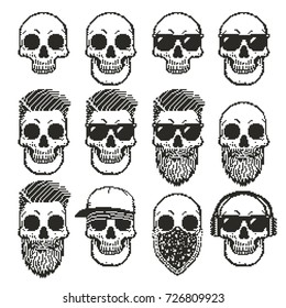 set of pixel skulls