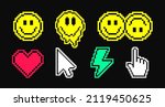 Set of Pixel Smile Game Icons Vector Design. 8bit vaporwave aesthetics. Mouse Click Pointer Signs. 