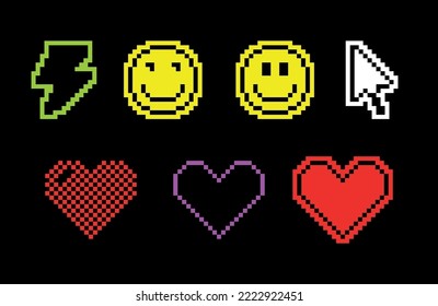 Set of Pixel Smile Game Icons. Vector design element.