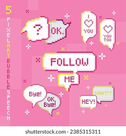 Set of pixel speech bubbles with a cartoon expression Vector