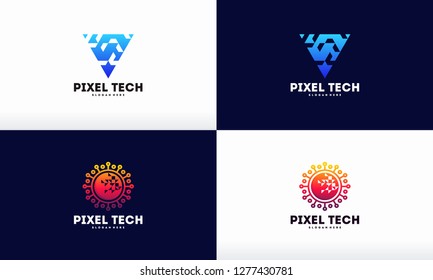 Set of Pixel technology logo designs concept vector, Network Internet logo symbol