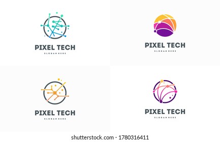 Set of Pixel technology logo designs concept vector, Network Internet logo symbol, Digital Wire logo