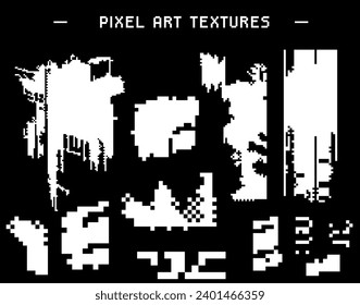 Set of pixel textures in differnet forms and shapes. Collection of graphic resources for glitch art style design.