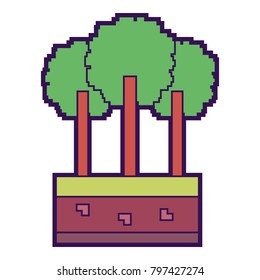 set of pixel tree foliage trunk nature