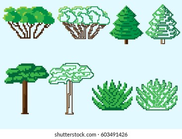 Set of pixel trees for games and mobile applications