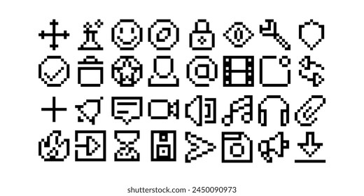 set of pixel ui ux icons, user interface icon set collection	