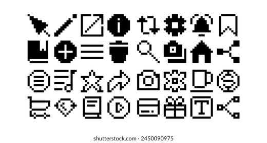 set of pixel ui ux icons, user interface icon set collection	