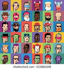 Set of pixel vector avatars. 