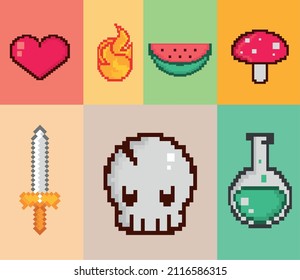 set of pixel video game design