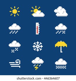 Set of pixel weather icons