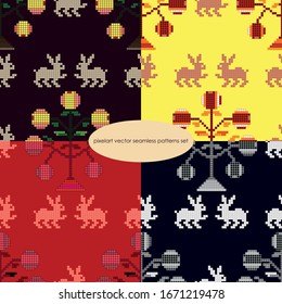 set of pixelart vector seamless patterns for decoration, packaging