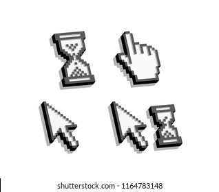 Set of pixelated 3d cursors, pointers