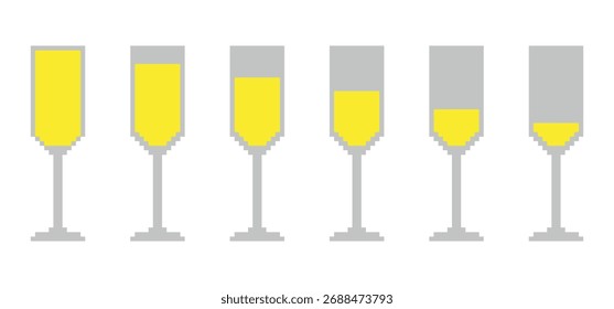 Conjunto de copas de champán pixeladas. Ilustración vectorial.