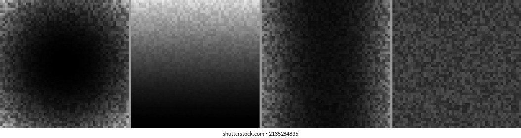 Set of pixelated dark backgrounds. Business gray pattern backdrops with pixels in square paper size. Set of abstract gray technology  pixel backgrounds. Vector illustration
