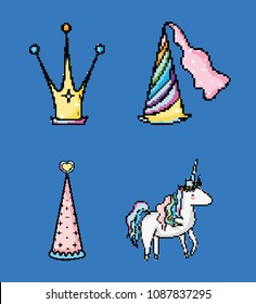 Set of pixelated fantasy cartoon