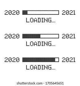 Set pixelated progress bar showing loading of 2021