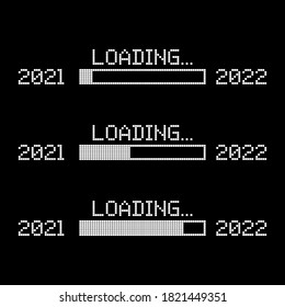 Set pixelated progress bar showing loading of 2022 year. Vector