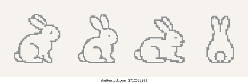 Um conjunto de desenhos de coelhos pixelados em várias poses, mostrando a natureza divertida e divertida da Páscoa e da primavera.