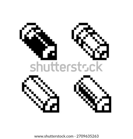 Set of pixel-style pencil icons, retro 8-bit design, perfect for notes, writing tools, edit actions, UI elements, creative apps, digital planners, and pixel-art game interfaces.