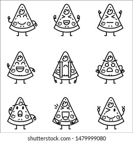 Set of pizza character emoji. Vector illustration.