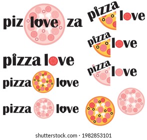 set pizza, consisting of logos of your pizzeria. Available in pink, black and multi-colored.