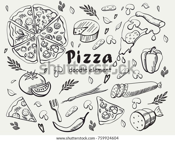 Set Pizza Doodle Element Stock Vector (Royalty Free) 759924604 ...