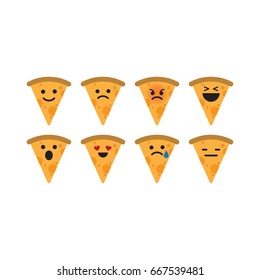 Set of pizza emoticons. Flat design. Cute characters.