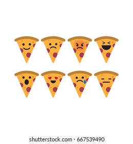 Set of pizza emoticons. Flat design. Cute characters.