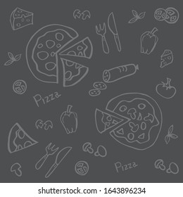 set of pizza and food drawings