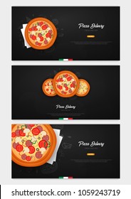 Set of Pizza food menu for restaurant and cafe. Banner with hand-drawn graphic elements in doodle style. Vector Illustration