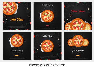 Set of Pizza food menu for restaurant and cafe. Design with hand-drawn graphic elements in doodle style. Vector Illustration