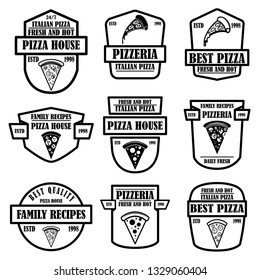 Set of pizza house, pizzeria emblems. Design element for poster, logo, label, sign. Vector illustration