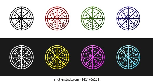 Set Pizza icon isolated on black and white background. Vector Illustration