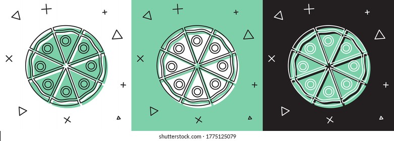 Set Pizza icon isolated on white and green, black background. Fast food menu.  Vector Illustration