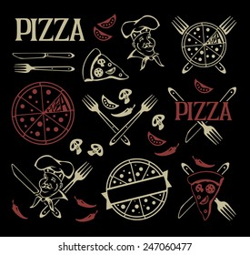 Set of pizza icons and design elements.