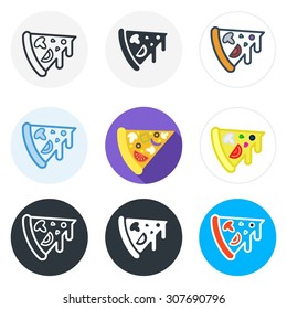 Set of pizza icons in different styles isolated on white background.