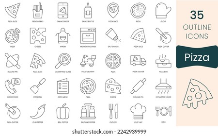 Set of pizza icons. Thin outline icons pack. Vector illustration