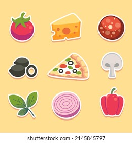Set of pizza ingredients in cartoon style. Vector illustration.