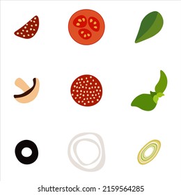 Conjunto de ingredientes para la pizza. Conjunto de ilustraciones vectoriales. Conjunto de ilustraciones de alimentos 