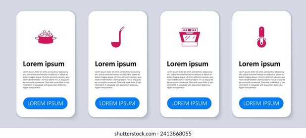 Set Pizza knife, Oven, Kitchen ladle and Cooking pot. Business infographic template. Vector
