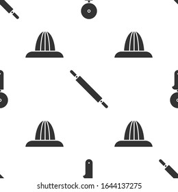 Set Pizza knife, Rolling pin and Citrus fruit juicer on seamless pattern. Vector