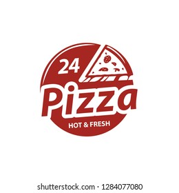 Set of pizza logo, badges, banners, emblem for fast food restaurant. Vector illustration.