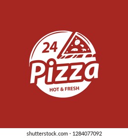 Set of pizza logo, badges, banners, emblem for fast food restaurant. Vector illustration.