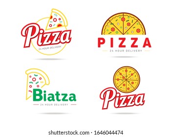 Set of pizza logo, badges, banners, emblem for fast food restaurant. Vector illustration