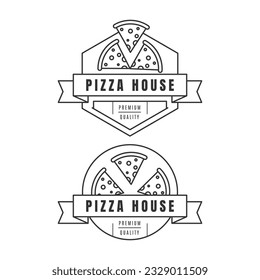 Set of pizza logo, badges, banners, emblems for fast food restaurant. - Vector.