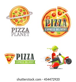 Set of Pizza logo, badges and design elements, labels and emblem. Vector