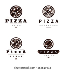 Set of pizza logo and badges, isolated on white background.