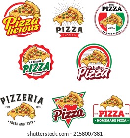 Set Of Pizza Logo With Pizza Cartoon Character