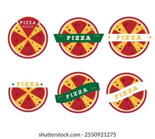 Conjunto de design de logotipo de pizza, logotipo de restaurante de pizza, logotipo de pizza, restaurante de comida, conjunto de emblemas, ilustração de vetor